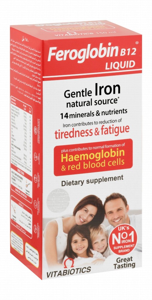 Feroglobin 10mg Iron Normal Haemoglobin & Red Blood Cells Formation Support Liquid Supplement with Vitamins B12, B6 & Folic Acid - alcohol free, lactose free, yeast free