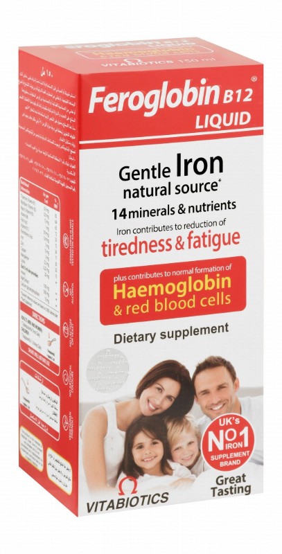 Feroglobin 10mg Iron Normal Haemoglobin & Red Blood Cells Formation Support Liquid Supplement with Vitamins B12, B6 & Folic Acid - alcohol free, lactose free, yeast free