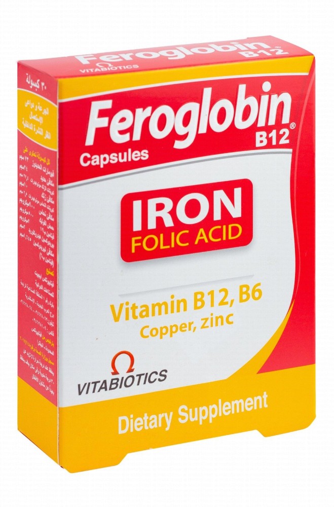 Feroglobin 24mg Iron & 500mcg Folic Acid Supplement with Vitamin B12, Copper & Zinc