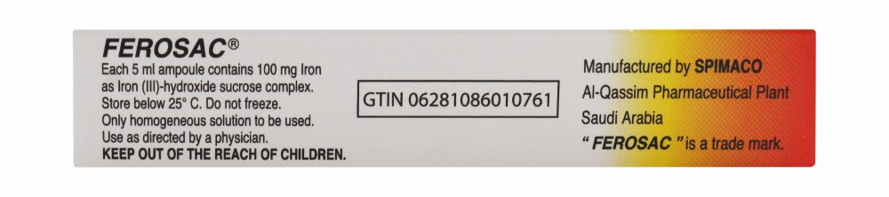 Ferosac Iron-Hydroxide Sucrose Complex Ampoules for Intravenous Use