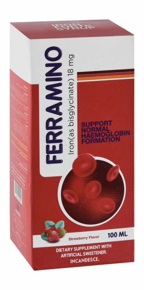 Ferramino 18mg Iron Supplement Syrup Strawberry Flavor for Normal Hemoglobin Formation