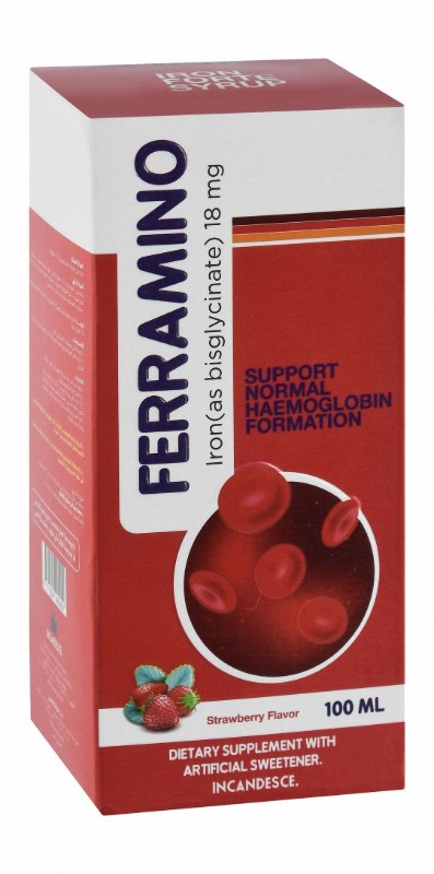 Ferramino 18mg Iron Supplement Syrup Strawberry Flavor for Normal Hemoglobin Formation