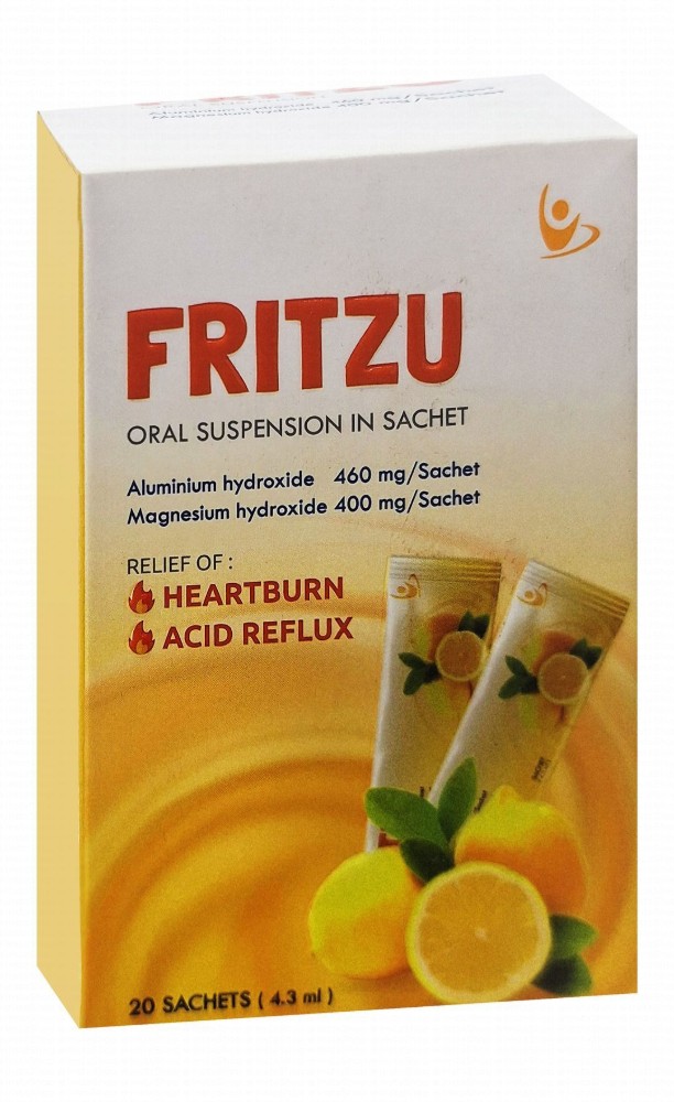 Fritzu 460mg Aluminum Hydroxide & 400mg Magnesium Hydroxide Oral Suspension Sachets for Heart Burn & Acide Refulx Lemon Flavor