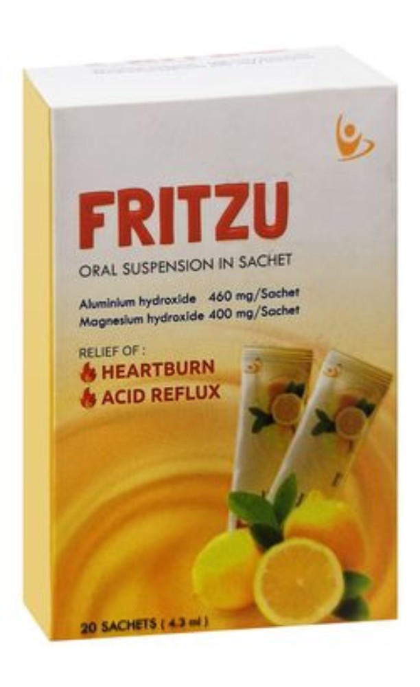 Fritzu 460mg Aluminum Hydroxide & 400mg Magnesium Hydroxide Oral Suspension Sachets for Heart Burn & Acide Refulx Lemon Flavor