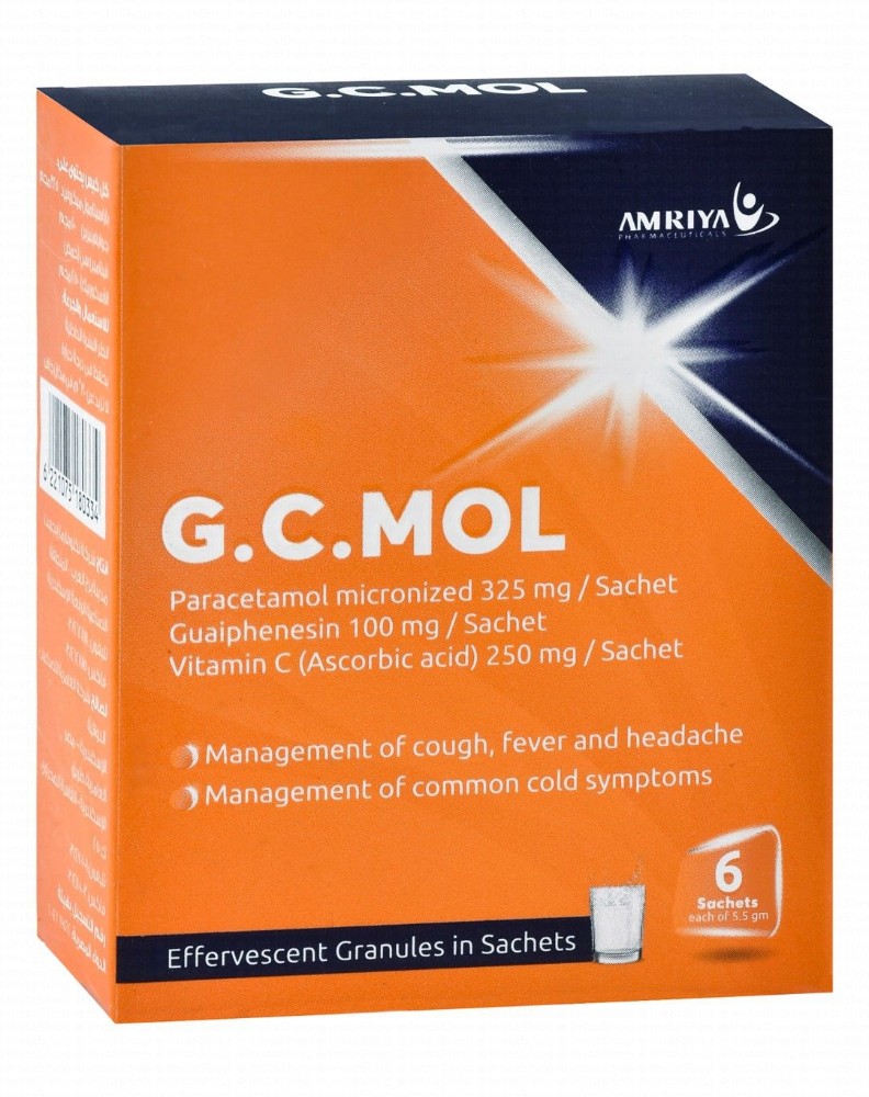 G.C. Mol 325mg Paracetamol, 250mg Vitamin C & 100mg Guaiphenesin Effervescent Granules