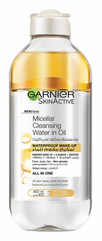 Garnier Skin Active All in 1 Waterproof Non-Greasy Makeup Remover & Cleansing Micellar Water in Oil for All Skin Types - alcohol free, perfume free