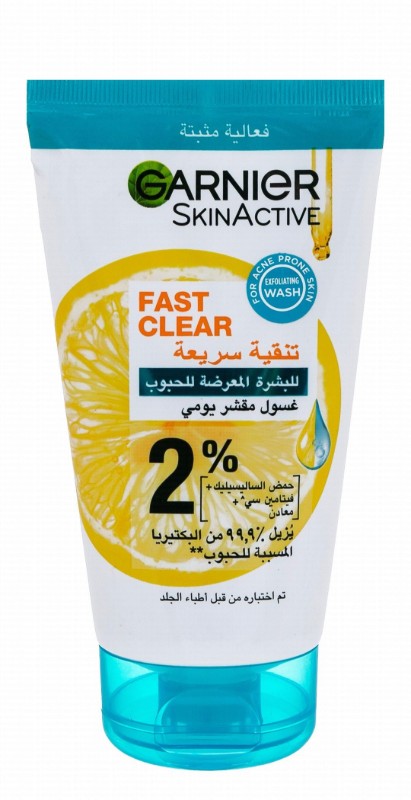 Garnier Skin Active Fast Clear Daily Exfoliating Scrub Face Wash for Acne Prone Skin with Salicylic Acid & Vitamin C - vegan, cruelty free