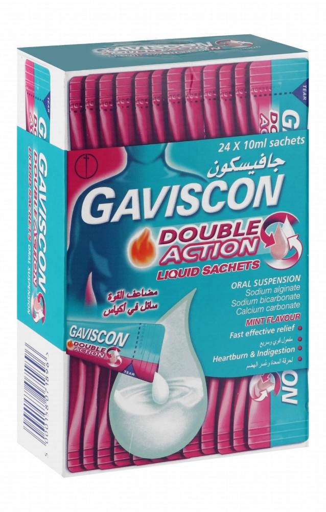 Gaviscon Double Action Liquid Sachets Mint Flavor with Sodium Alginate, Sodium Bicarbonate & Calcium Carbonate for Heartburn & Indigestion Relief