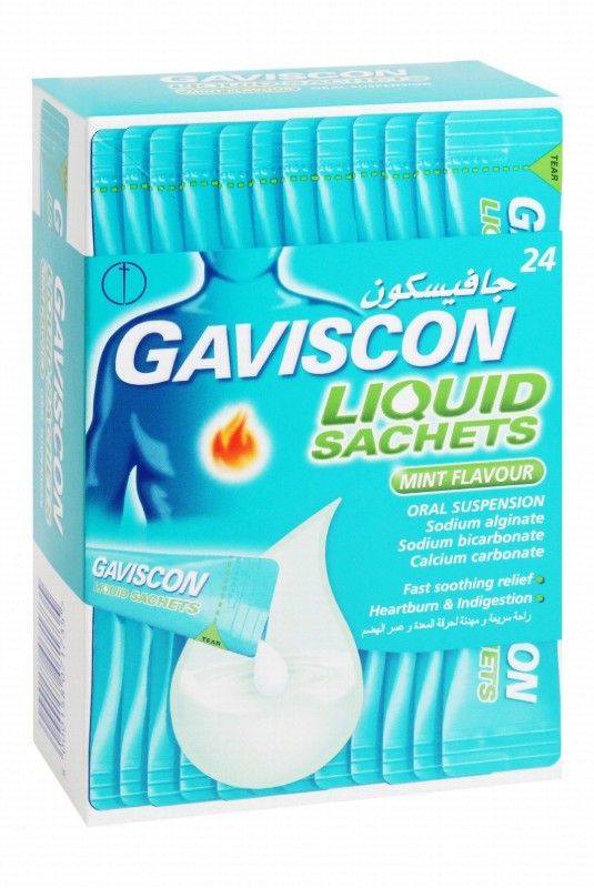Gaviscon Oral Suspension Liquid Sachets Mint Flavor for Heartburn & Indigestion Relief - sugar free, color free