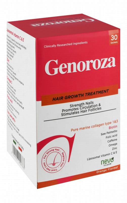 Genoroza 9g Marine Collagen Type 1 & 3 Nail Strengthening & Hair Follicles Circulation Promoting & Stimulating Support Supplement with Biotin, Saw Palmetto & Folic Acid