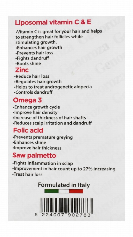 Genoroza 9g Marine Collagen Type 1 & 3 Nail Strengthening & Hair Follicles Circulation Promoting & Stimulating Support Supplement with Biotin, Saw Palmetto & Folic Acid