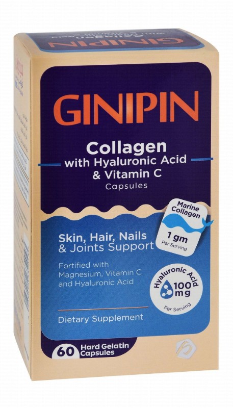 Ginipin 1g Collagen Supplement with Hyaluronic Acid, Vitamin C & Magnesium for Skin, Hair & Joints Health