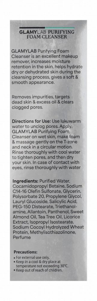 Glamy Lab Purifying & Anti-Blackheads Foaming Facial Cleanser with Tea Tree Extract - alcohol free, soap free