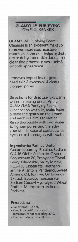 Glamy Lab Purifying & Anti-Blackheads Foaming Facial Cleanser with Tea Tree Extract - alcohol free, soap free