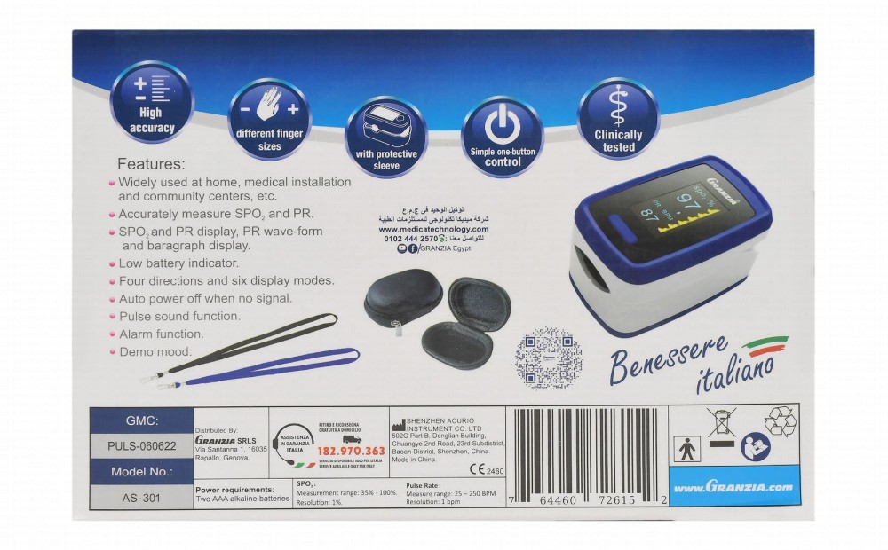 Granzia Fingertip Pulse Oximeter - White & Purple, Pulsox-301