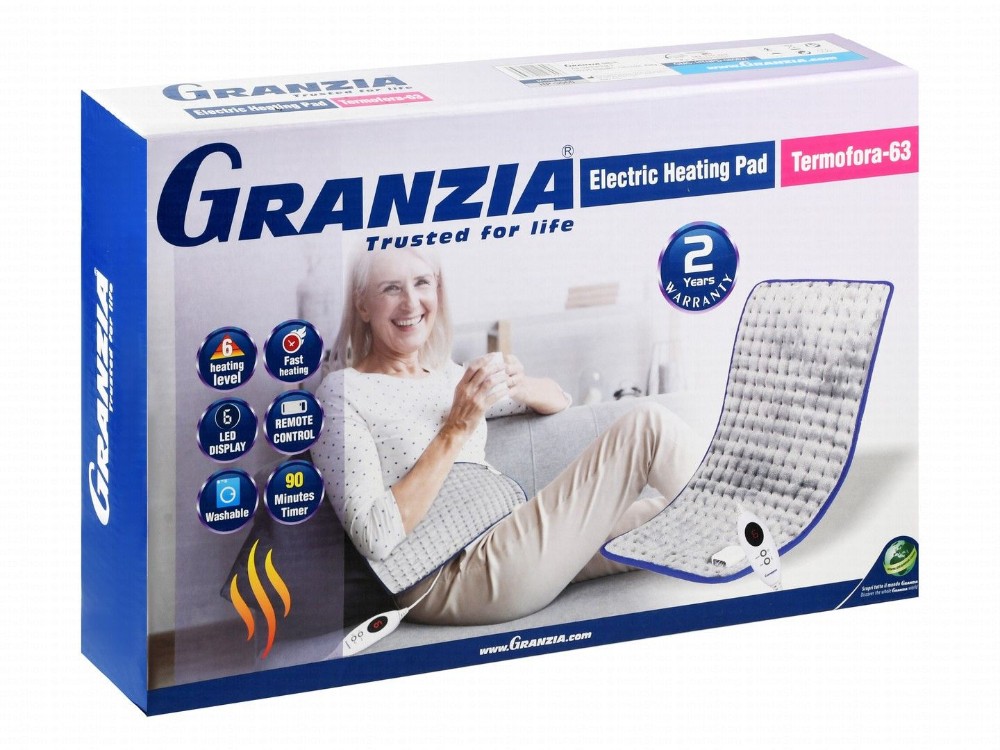 Granzia Termofora-63 Washable Electric Heating Pad with LED Display & Remote Control - Gray & Blue