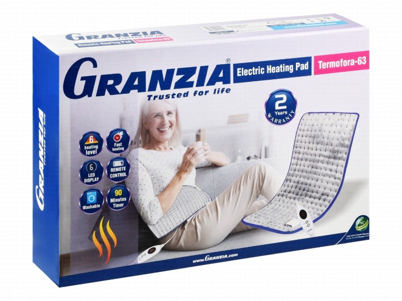 Granzia Termofora-63 Washable Electric Heating Pad with LED Display & Remote Control - Gray & Blue