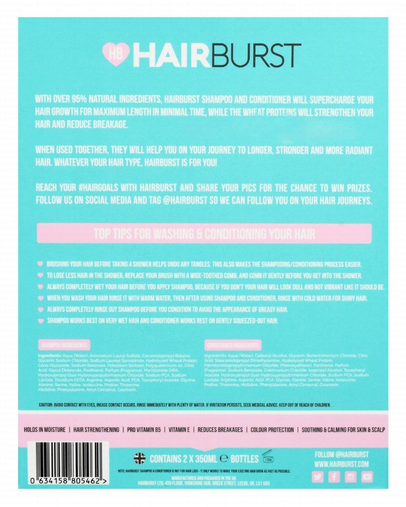 Hair Burst Shampoo (350ml) & Hair Conditioner (350ml) with Avocado & Coconut for Long & Strong Hair