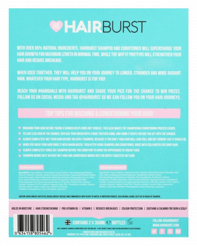 Hair Burst Shampoo (350ml) & Hair Conditioner (350ml) with Avocado & Coconut for Long & Strong Hair