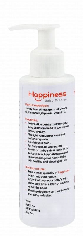 Happiness Hypoallergenic Soothing, Nourishing & Protecting Head to Toe Moisturizer for Babies - non comedogenic, parabens free, dyes free