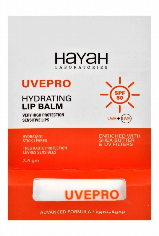 Hayah Uvepro Hydrating Lip Balm with Shea Butter & UV Filters for Sensitive Lips SPF50