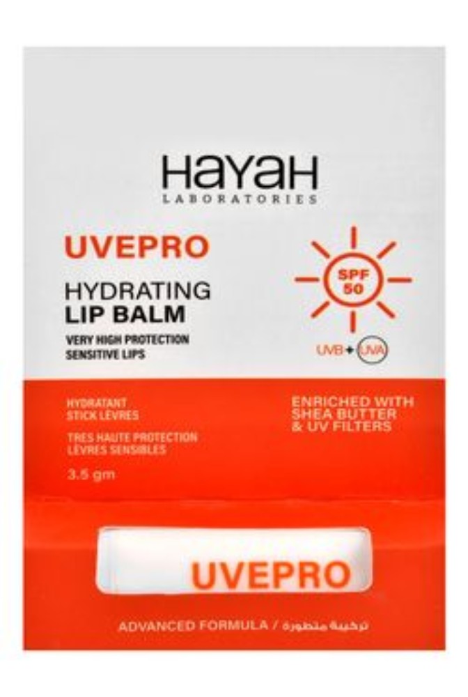 Hayah Uvepro Hydrating Lip Balm with Shea Butter & UV Filters for Sensitive Lips SPF50