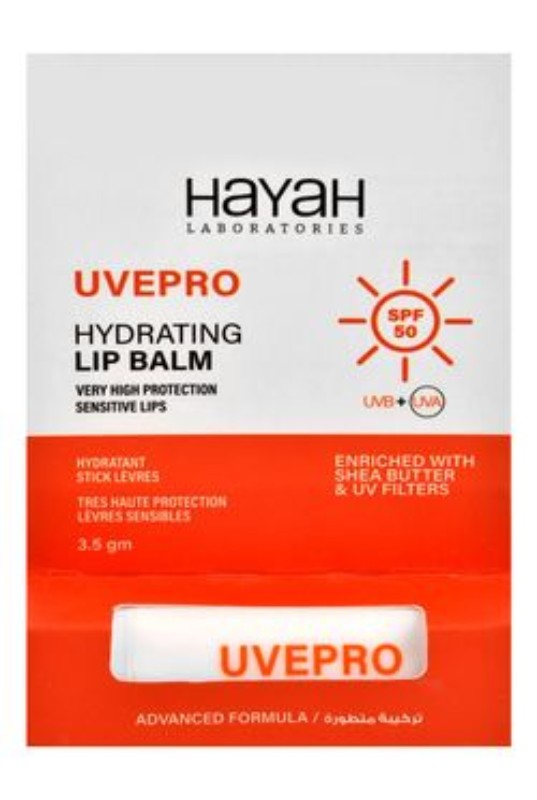 Hayah Uvepro Hydrating Lip Balm with Shea Butter & UV Filters for Sensitive Lips SPF50