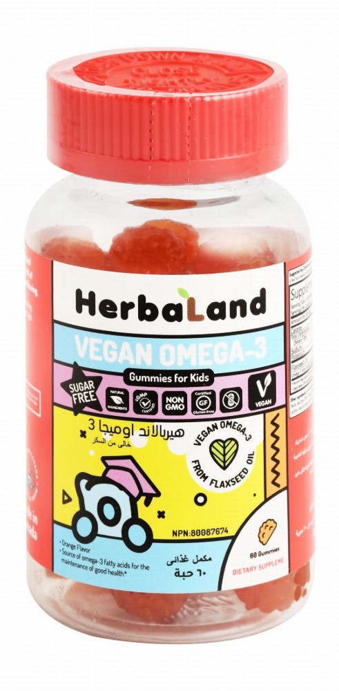 Herbaland 132mg Flaxseed Oil Omega-3 Good Health Support Gummy Supplements Orange Flavor - vegan, GMO free, sugar free