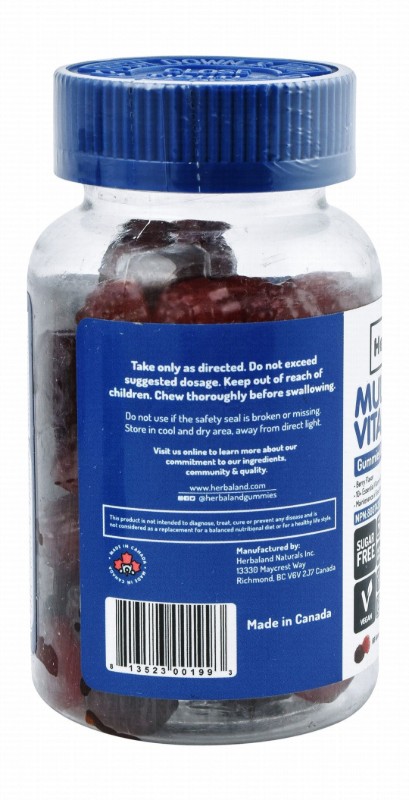 Herbaland Multivitamins Gummy Supplements Berry Flavor for Adults - vegan, GMO free, sugar free