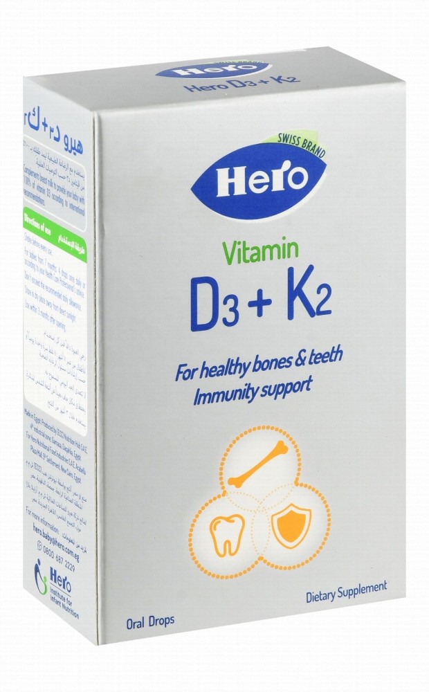 Hero 400 IU Vitamin D3 & Vitamin K2 Bones, Teeth & Immunity Health Support Supplement Drops (7+ Months)