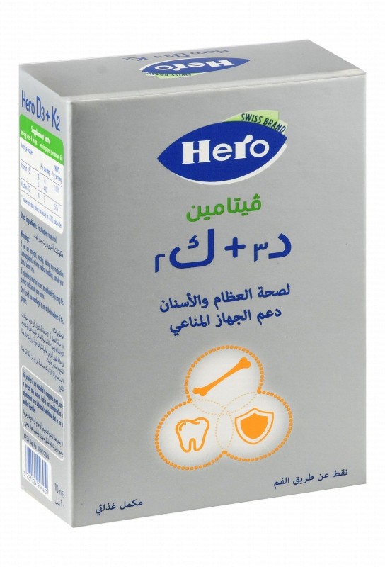 Hero 400 IU Vitamin D3 & Vitamin K2 Bones, Teeth & Immunity Health Support Supplement Drops (7+ Months)