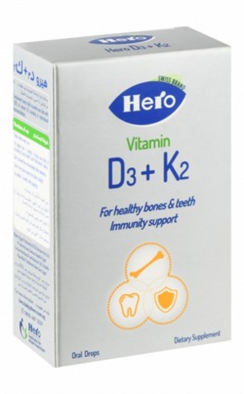 Hero 400 IU Vitamin D3 & Vitamin K2 Bones, Teeth & Immunity Health Support Supplement Drops (7+ Months)