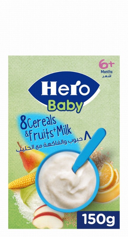 Hero Baby 8 Cereals with Fruit & Milk (6+ Months) - no added artificial flavors, no added artificial coloring, no added preservatives