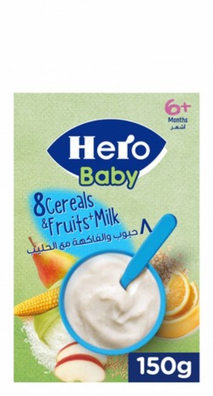 Hero Baby 8 Cereals with Fruit & Milk (6+ Months) - no added artificial flavors, no added artificial coloring, no added preservatives