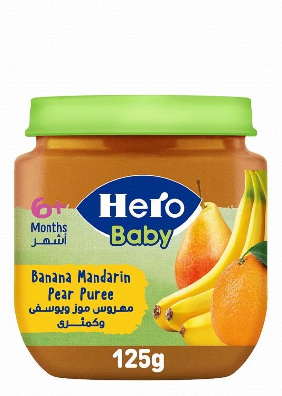 Hero Baby Banana, Mandarin & Pear Puree (6+ Months) - gluten free, preservatives free