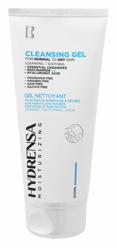 Hydrensa 4% Niacinamide Soothing Face Cleansing Gel with Hyaluronic Acid & Essential Ceramides for Normal to Dry Skin - parabens free, soap free, fragrance free