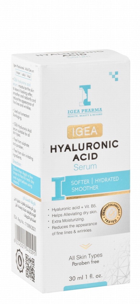 Igea Pharma Softening, Hydrating & Smoothing Face Serum with Hyaluronic Acid & Vitamin B5 for All Skin Types - parabens free, sulfate free