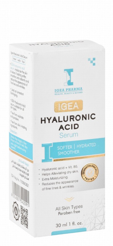 Igea Pharma Softening, Hydrating & Smoothing Face Serum with Hyaluronic Acid & Vitamin B5 for All Skin Types - parabens free, sulfate free