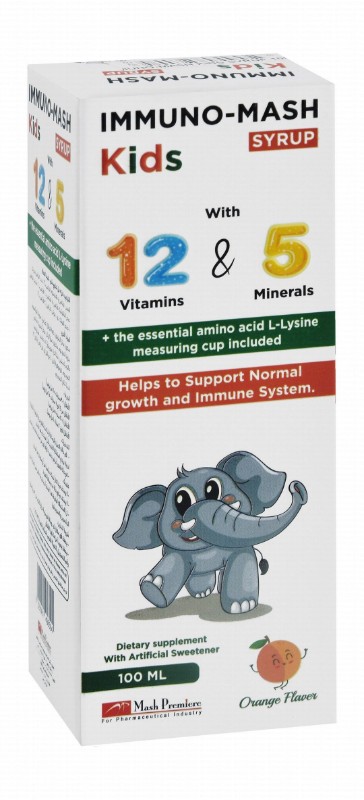 Immuno-Mash Kids Multivitamin & Mineral Growth & Immune System Support Supplement Syrup Orange Flavor with L-Lysine