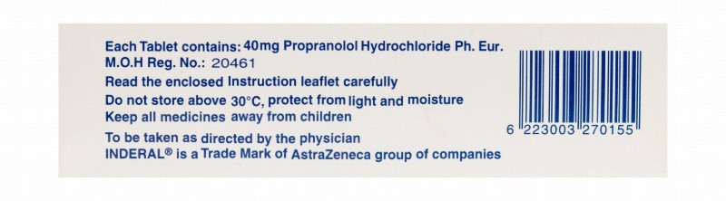 Inderal 40mg Propanolol Hydrochloride