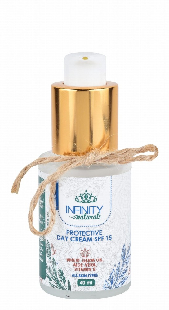 Infinity Naturals Protective Face Day Cream with Wheat Germ Oil, Aloe Vera Extracts & Vitamin E for All Skin Types SPF15 - fragrance free, mineral oil free, silicon free