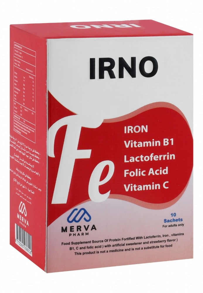Irno Iron Supplement Sachets with Lactoferrin, Vitamin B1 & C