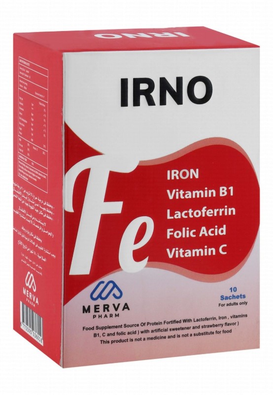Irno Iron Supplement Sachets with Lactoferrin, Vitamin B1 & C