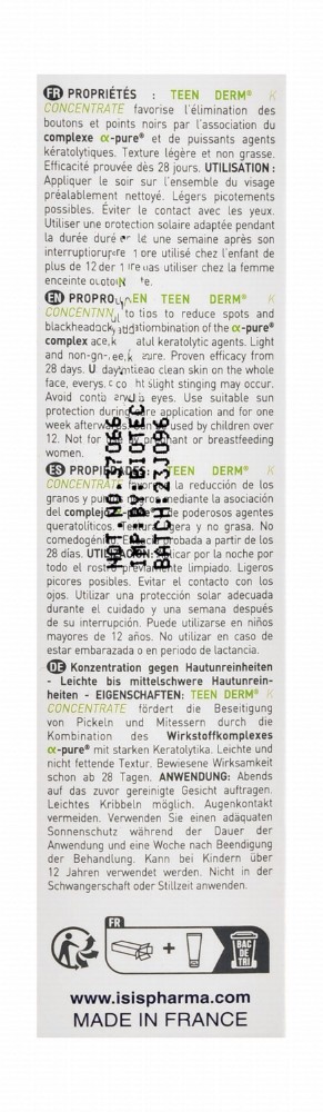 Isispharma Teen Derm K Concentrate Anti-Imperfections Gel Cream - non comdegogenic