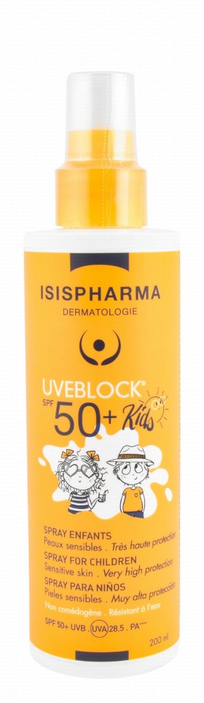 Isispharma Uveblock Water-Resistant Non-Greasy Kids Sunscreen Spray for Sensitive Skin SPF50+ - non comedogenic