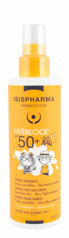 Isispharma Uveblock Water-Resistant Non-Greasy Kids Sunscreen Spray for Sensitive Skin SPF50+ - non comedogenic