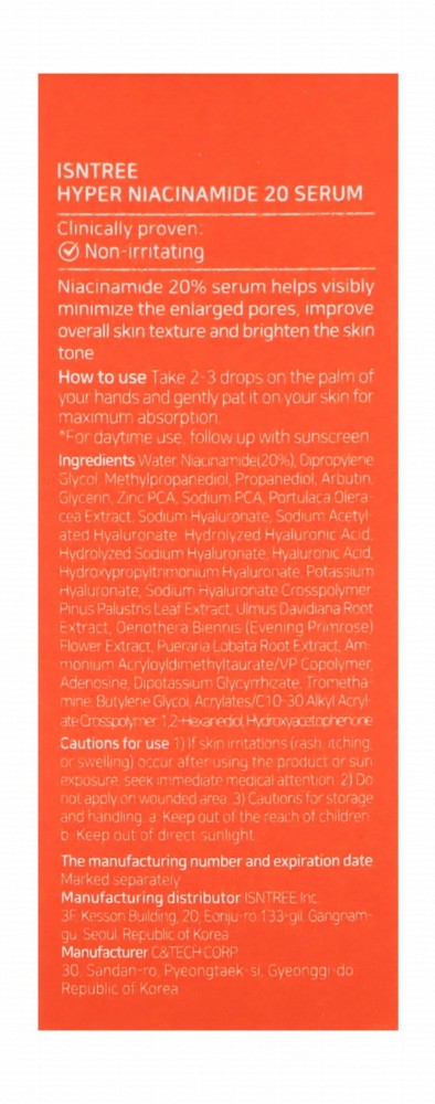 Isntree Hyper Niacinamide Face Serum with Hyaluronic Acid, Arbutin & Zinc PCA