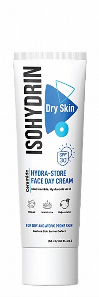 Isohydrin Hydra-Store Face Day Cream with Ceramide, Niacinamide & Hyaluronic acid for Dry & Atopic Prone Skin SPF30