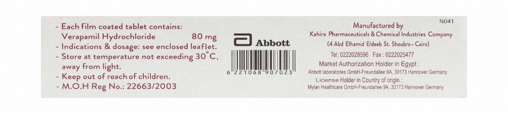 Isoptin 80mg Verapamil Hydrochloride