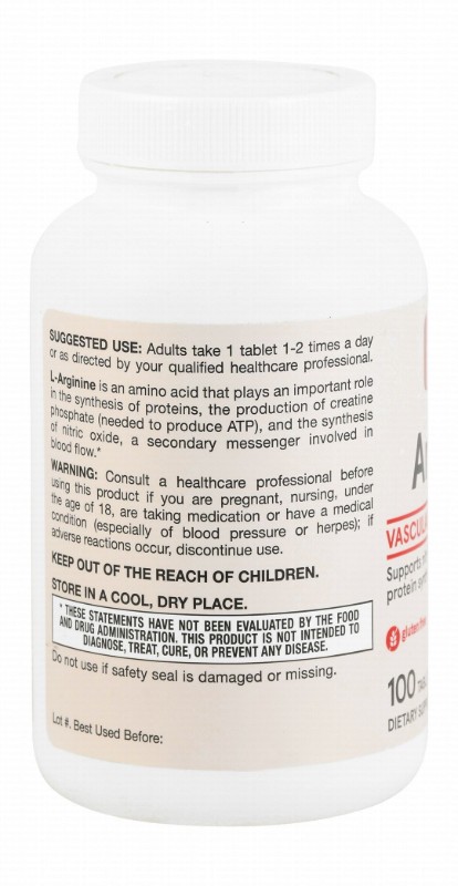 Jarrow Formulas 1000mg Arginine Supplement for Vascular, Nitric Oxide & Protein Synthesis Health - vegan, GMO free, gluten free